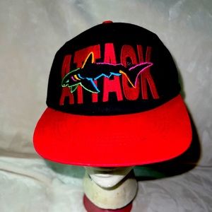 Greg Norman Attack Hat Cap Adult Strap Back Black Red Shark Golf Vintage 90s